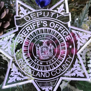 Rockland County Deputy Sheriff Badge Christmas Ornament, Clear Acrylic Glass Ornament,  Police Badge Ornament