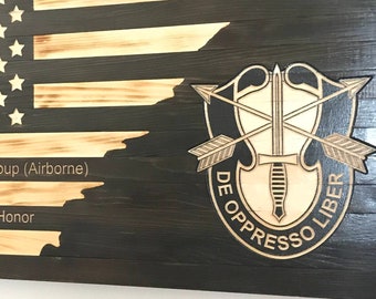 US Army Special Forces, Rustic Burnt Wood American Flag
