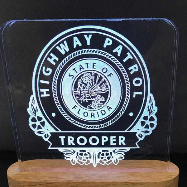 Florida Highway Patrol Badge Acrylic lighted plaque. Police Badge, Personalized Florida Highway Patrol  Badge Lighted Plaque, Police Gift