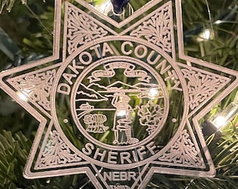 Dakota County Deputy Sheriff Badge Christmas Ornament, Clear Acrylic Glass Ornament,  Police Badge Ornament