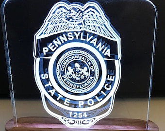 Pennsylvania State Police Badge Acrylic lighted plaque.