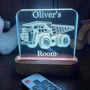 Personalized Construction Truck Night Light, Boys Acrylic Led Night Light, Kids Bedroom Decor