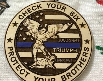 St Michael Protect Your Six Ornament, Police Blue Line Ornament
