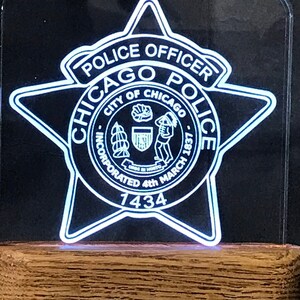 Chicago Police Badge Acrylic lighted plaque. Police Badge, Personalized CPD Chicago Police Badge Lighted Plaque, Police Gift