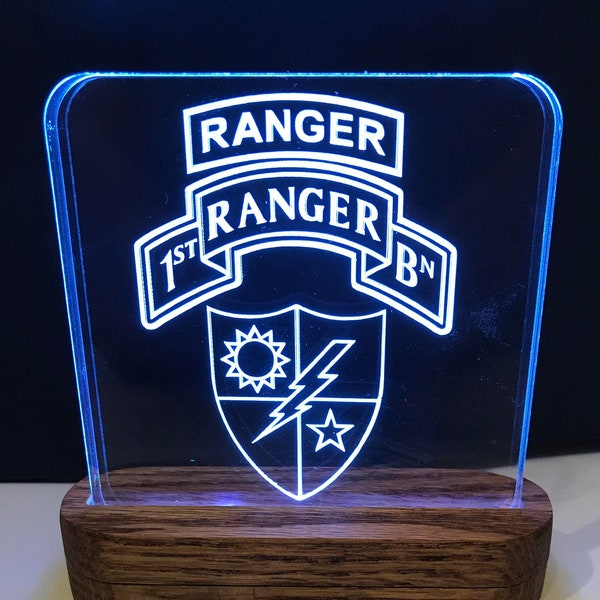 US Army Ranger Battalion Patch with Ranger Tab and Unit Crest lighted plaque.