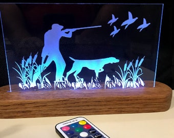 Hunter w/ German Shorthaired  Pointer ,Custom Made Sign,Edge lit acrylic Sign, GSP Sign, engraving