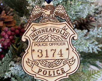 Personalized Minneapolis Police Badge, Christmas Ornament, Gift for Sheriffs Deputy, Police Officer, Police Badge Ornament