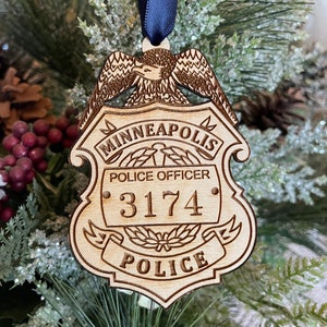 Personalized Minneapolis Police Badge, Christmas Ornament, Gift for Sheriffs Deputy, Police Officer, Police Badge Ornament