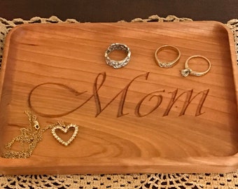 Personalized Cherry Wood Valet Tray: Engraved Jewelry Ring Dish