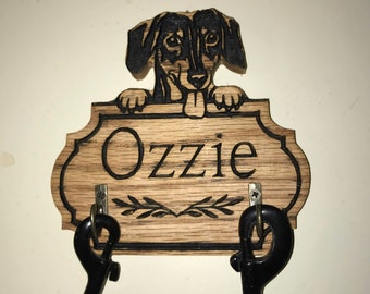 Personalized  Dachshund Leash Holder,  Dog Leash Hanger, Wood Dog Leash Hanger, Dog Leash Storage, Hook