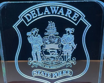 Delaware State Police Badge Acrylic lighted plaque.