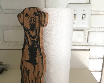 Labrador Paper Towel Holder, Wood standing Paper Towel or Toilet Paper holder engraved on solid oak