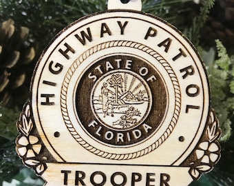 Florida Highway Patrol Police Ornament, Gift for Florida Highway Patrol Officer, Police Badge Ornament