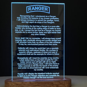 Ranger Creed lighted Plaque, U.S. Army Ranger Creed Plaque