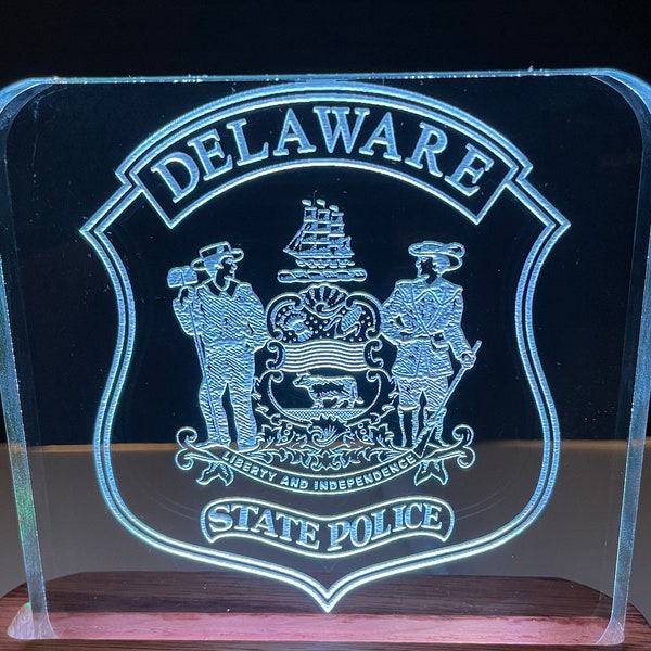 Delaware State Police Badge Acrylic lighted plaque.