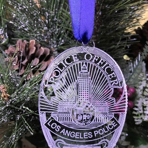 LAPD Police Badge Christmas Ornament, Clear Acrylic Glass Ornament,  Police Badge Ornament