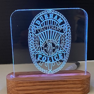 Durham NC police Badge Acrylic Lighted Plaque.