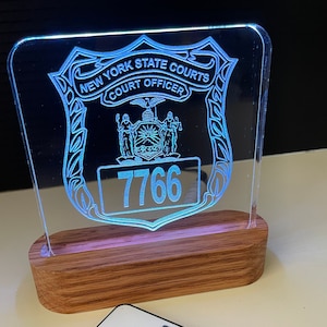 New York State Courts Officer  Badge Acrylic lighted plaque. Police Badge,  NY State Court Officer Badge Lighted Plaque, Police Gift