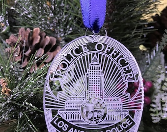 Personalized LAPD Police Badge Christmas Ornament: Engraved Acrylic Keepsake