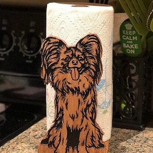 Suporte para toalha de papel Papillon, toalha de papel em pé de madeira ou suporte para papel higiênico gravado em carvalho maciço