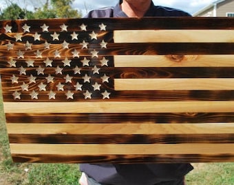 Rustic Burnt Wood  American Flag