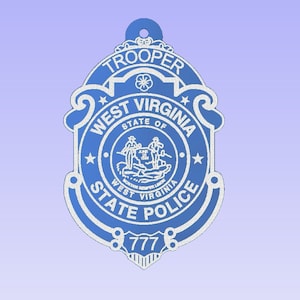 West Virginia State Police Badge Christmas Ornament, Clear Acrylic Glass Ornament,  Police Badge Ornament