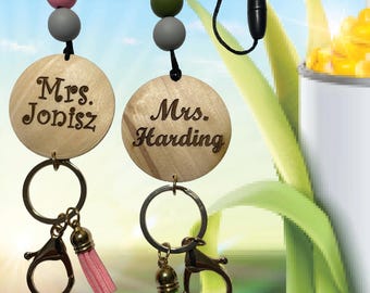 Pastel Beaded Teacher Lanyard – Breakaway ID Badge Holder & Keychain
