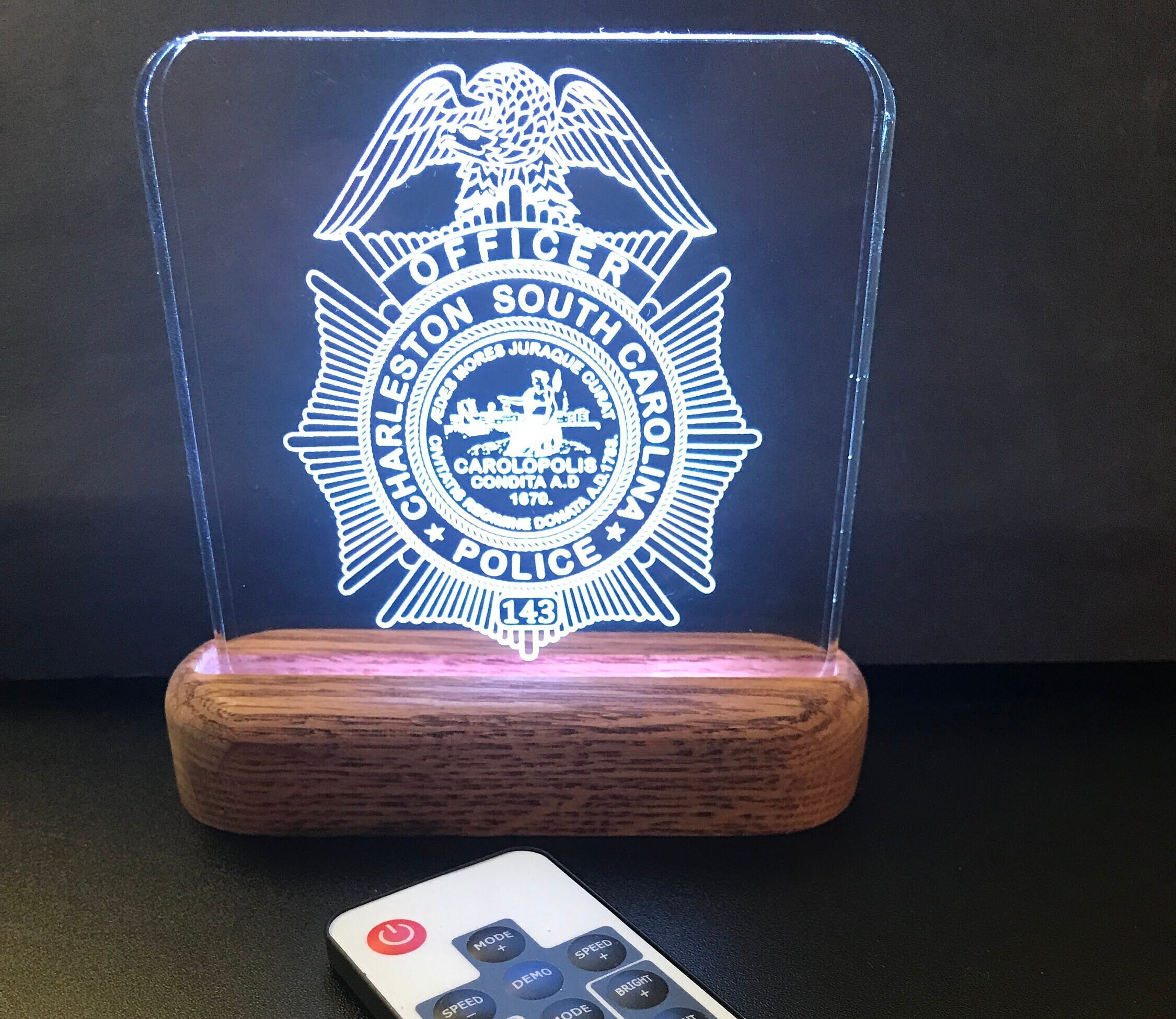 Charleston South Carolina  Badge Acrylic lighted plaque. Police Badge, Personalized CSCPD police Shield  Lighted Plaque, Police Gift