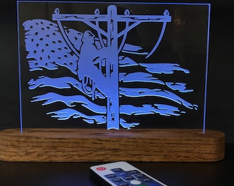 American Flag Lineman Plaque, Lineman Flag, Lineman Gift, Lineman Graduation
