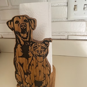Suporte de toalha de papel Lab & Pitbull, toalha de papel de madeira ou suporte de papel higiênico gravado em carvalho maciço