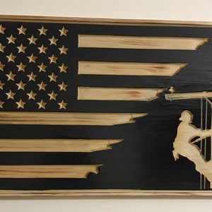 Lineman, Rustic Burnt Wood American Flag,  Lineman gift, Burnt wood flag.