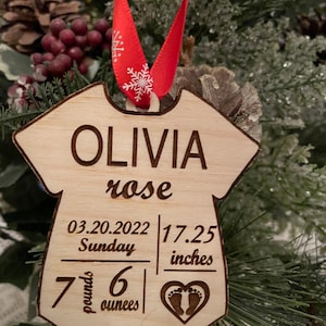 Houten Ornament, Gepersonaliseerde Baby Geboorte Stat Ornamenten, Baby's Eerste Kerst, Baby Douche, Geboorte Stat Ornament, Baby Ornament