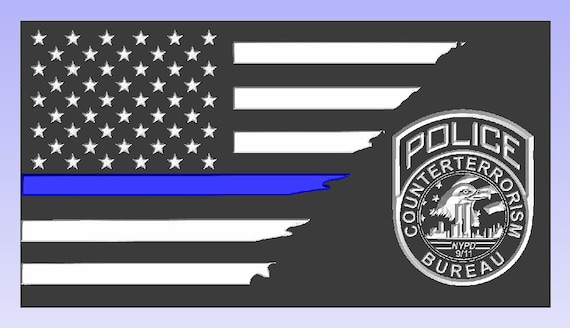 NYPD Counter Terrorism Patch Flag, Rustic Burnt Wood American Flag