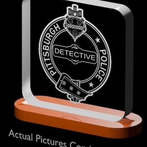 Pittsburgh Detective Badge Acrylic lighted plaque. Police Badge, Personalized Pittsburgh Detective Badge Lighted Plaque