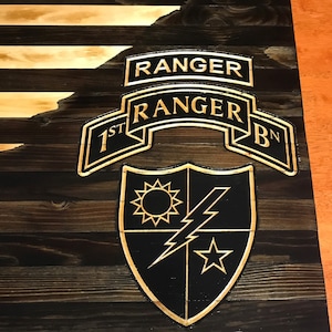 US Army Ranger Flag, Rustic Burnt Wood American Flag, Battalion Patch ...
