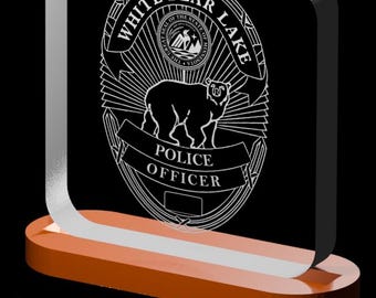 Personalized White Bare Lake Minnesota Police Badge Acrylic Lighted Plaque