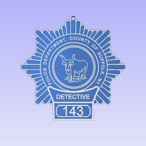 Suffolk County Police Detective Badge Christmas Ornament, Clear Acrylic Glass Ornament,  Police Badge Ornament