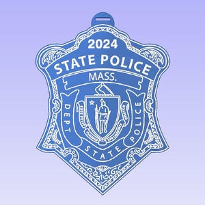 Mass. State Police Badge Ornament, Gift for Mass. State Police Officer, Police Badge Christmas Ornament, Clear Acrylic Glass Ornament
