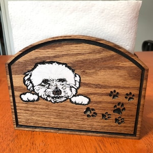 Bichon Frise Napkin Holder, Bichon Frise Wood Napkin holder engraved on solid oak