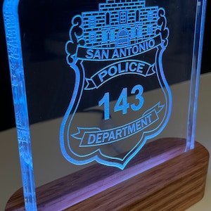 San Antonio Police Badge Acrylic lighted plaque. Police Badge, San Antonio Police  Shield Lighted Plaque, Police Gift