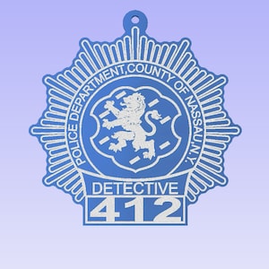 NASSAU COUNTY Detective Badge Christmas Ornament, Clear Acrylic Glass Ornament,  Police Badge Ornament