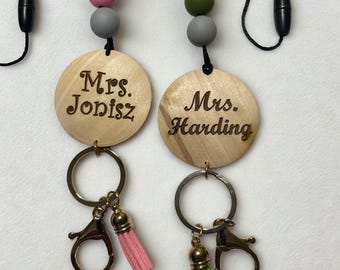 Pastel Beaded Teacher Lanyard – Breakaway ID Badge Holder & Keychain
