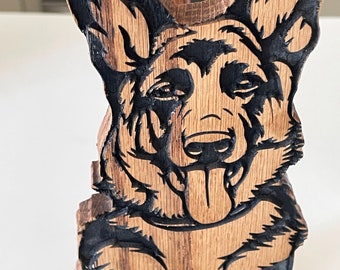 German Shepherd Paper Towel Holder, Wood standing Paper Towel or Toilet Paper holder engraved on solid oak