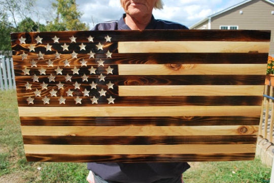 Rustic Burnt Wood American Flag Etsy