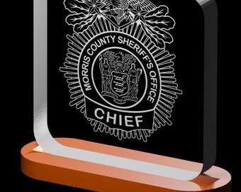 Personalized Morris County Sheriff Badge Acrylic Lighted Plaque: Police Gift
