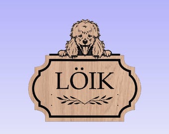 Personalized Poodle Leash Holder: Engraved Oak Wood Dog Leash Hanger