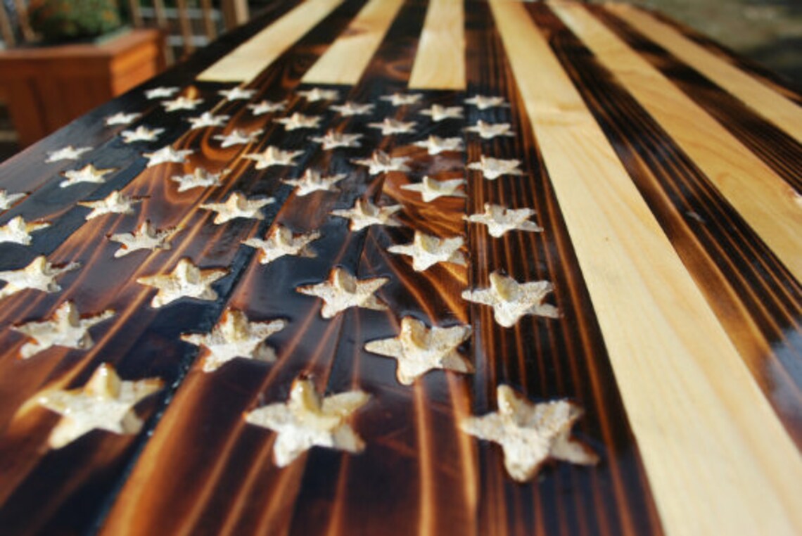 Rustic Burnt Wood American Flag Etsy