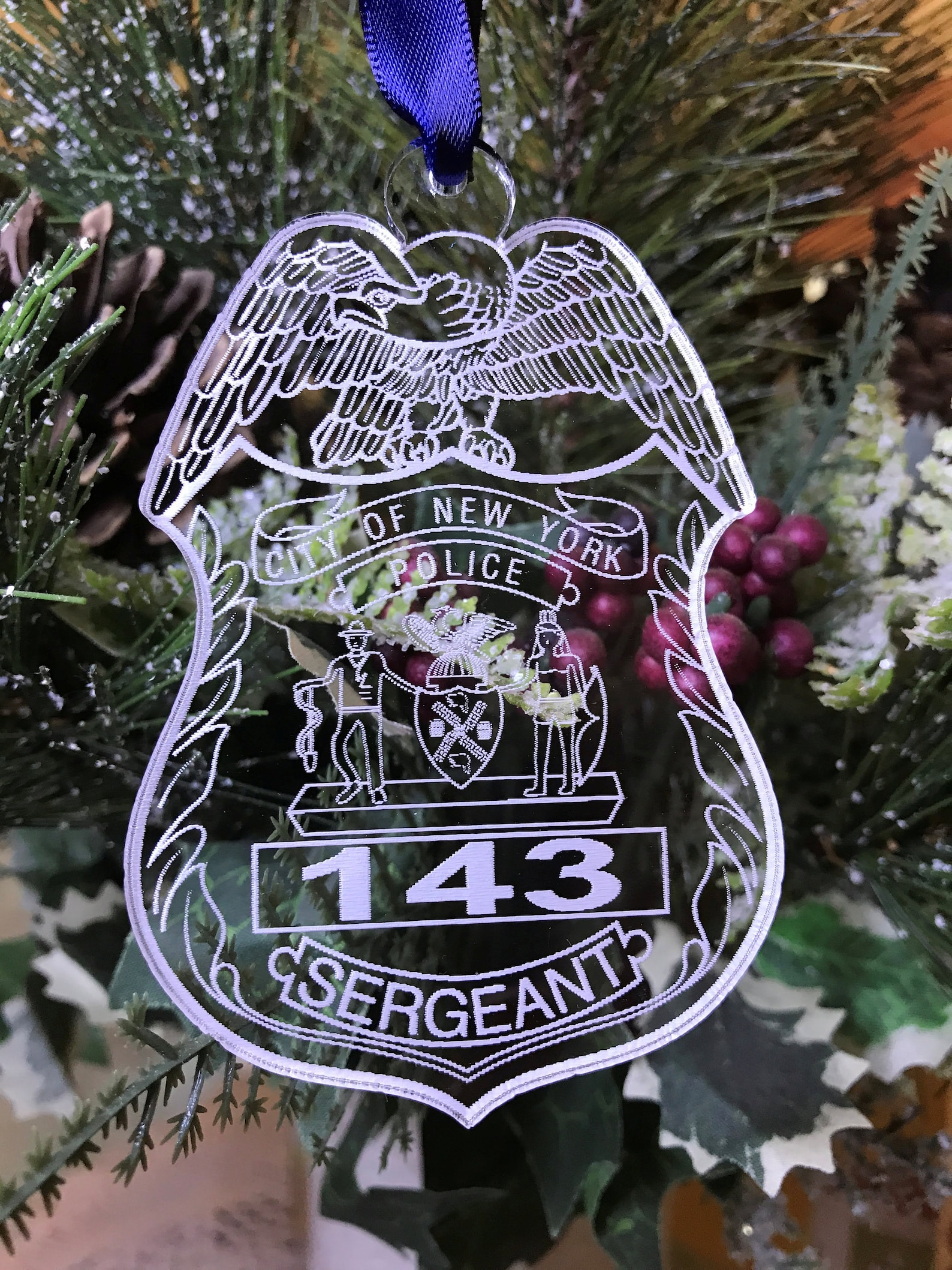 NYPD Police Sergeant Badge Christmas Ornament Clear Acrylic Etsy