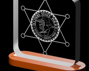 Podświetlana tabliczka akrylowa z odznaką policji stanowej Illinois. Odznaka policyjna, spersonalizowana podświetlana tabliczka z odznaką policji stanowej Illinois, prezent dla policjanta.