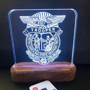North Carolina State Highway Patrol  Badge Acrylic lighted plaque. Police Badge, Personalized NC Trooper police Shield, Police Gift